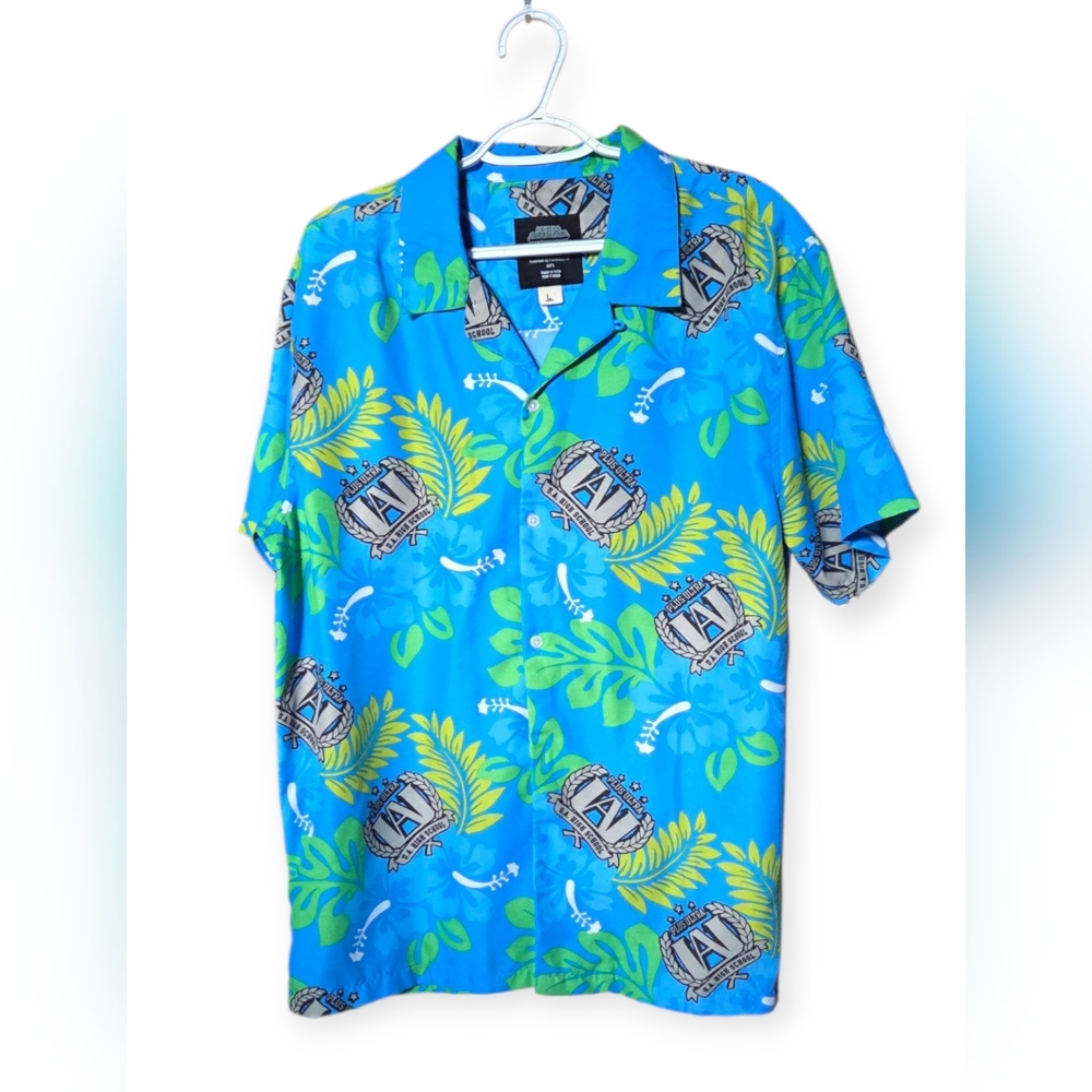 My Hero Academia Blue Tropical Print Men's Casual Button Down Shirt NWOT